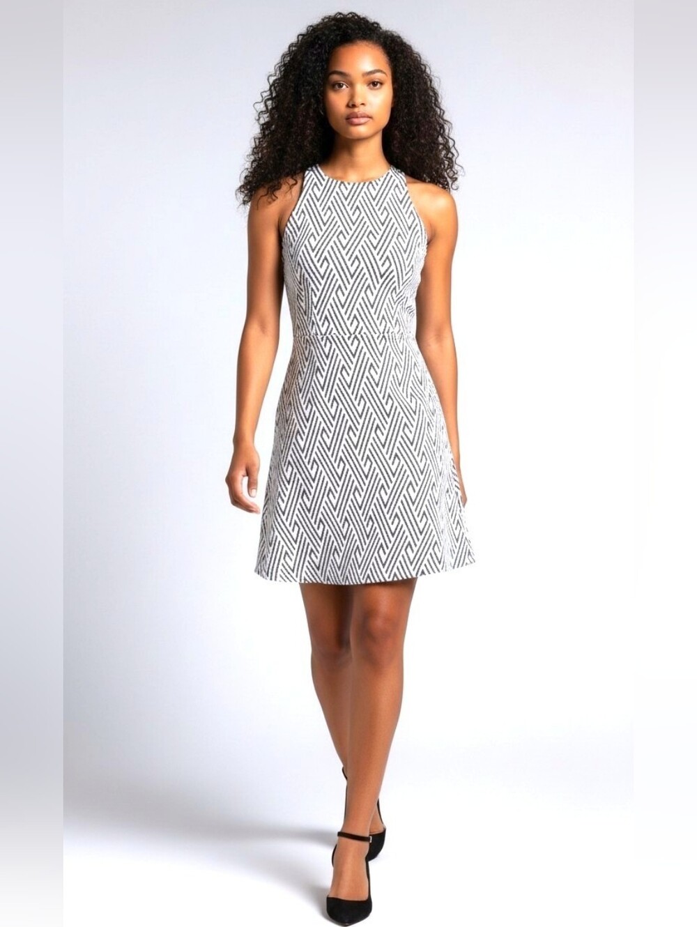 Hollister Black & White Herringbone Tribal Geometric Dress w/Keyhole Back, sz M